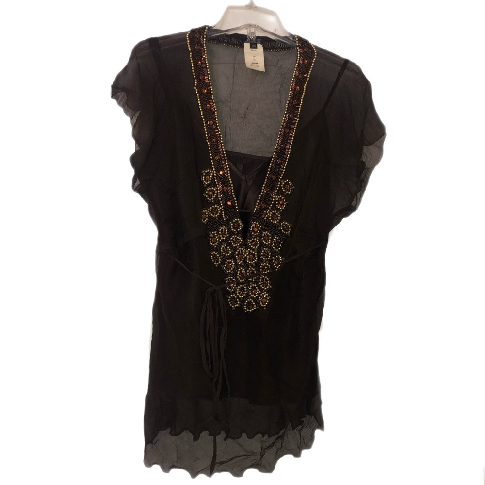 ABS by Allen Schwartz Embellished Silk Top